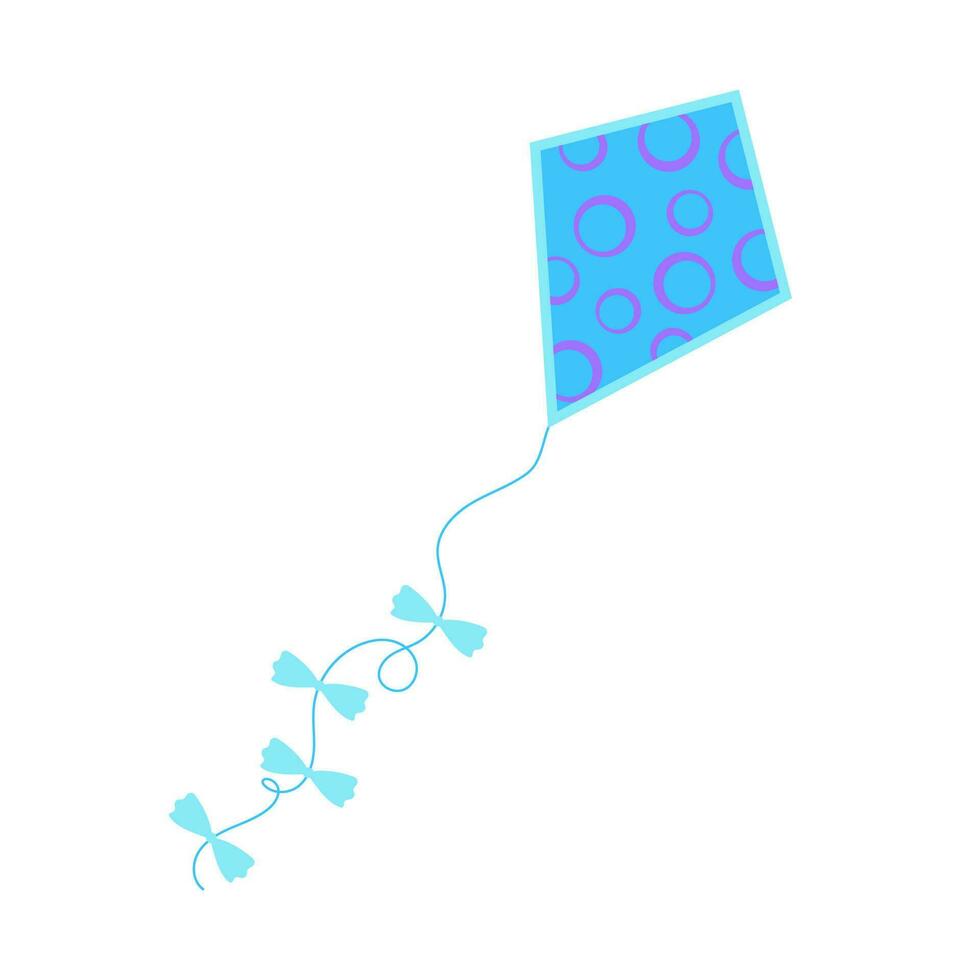 blu e viola aquilone con corda e archi, del bambino giocattolo, semplice piatto stile vettore illustrazione, semplice modello per carte, inviti, celebrazione design