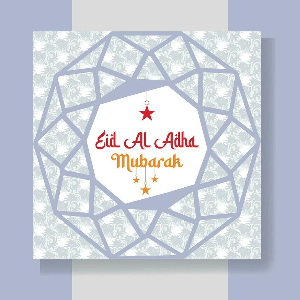 eid al adha mubarak islamico Festival sociale media bandiera e contento eid al adha mubarak con moschee, luci, Luna, e stelle inviare modello vettore