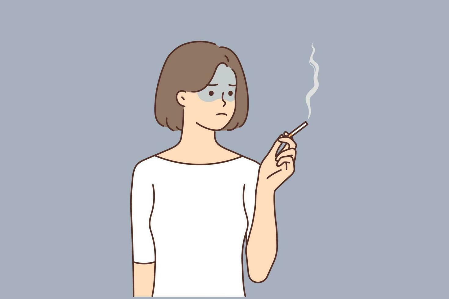 giovane donna fumo sigaretta. infelice ragazza avendo cattivo malsano abitudine. fumatore concetto. vettore illustrazione.