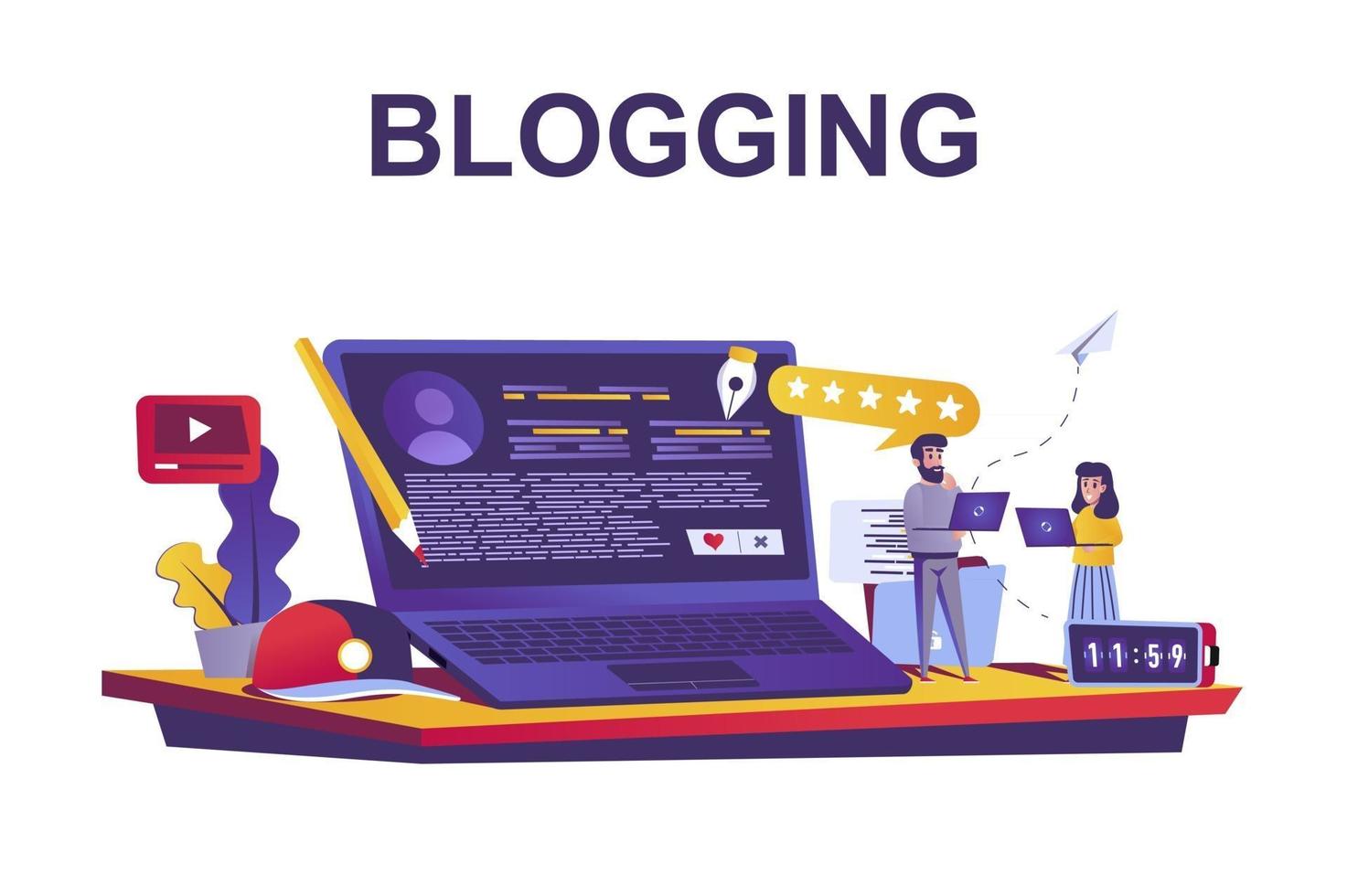 concetto di web di servizio di blogging in stile piano vettore