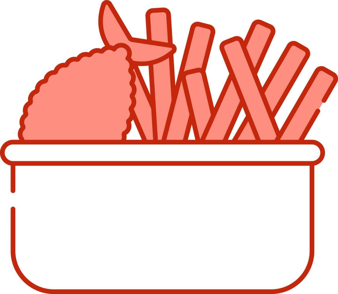 illustrazione di pesce e patatine fritte icona nel leggero rosso e bianca colore. vettore
