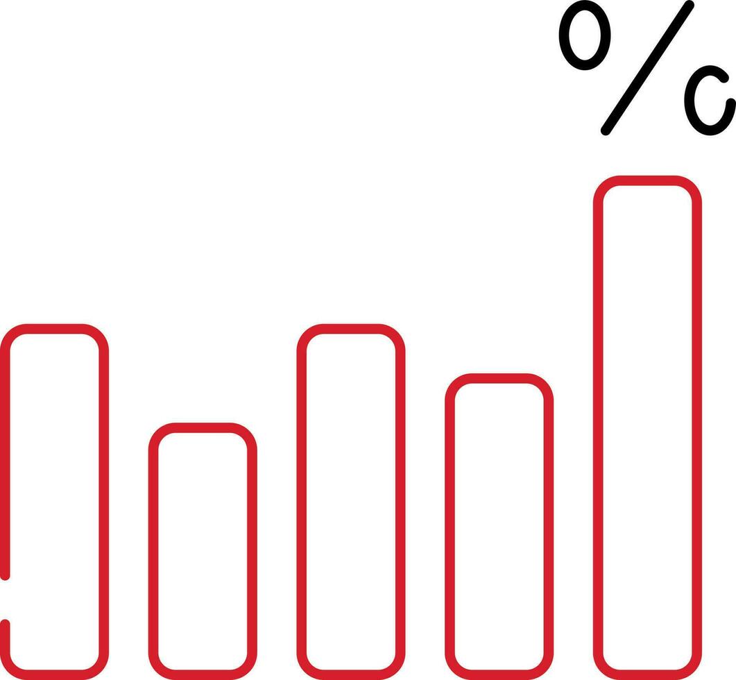 percentuale simbolo con cinque livello bar grafico rosso linea arte icona. vettore