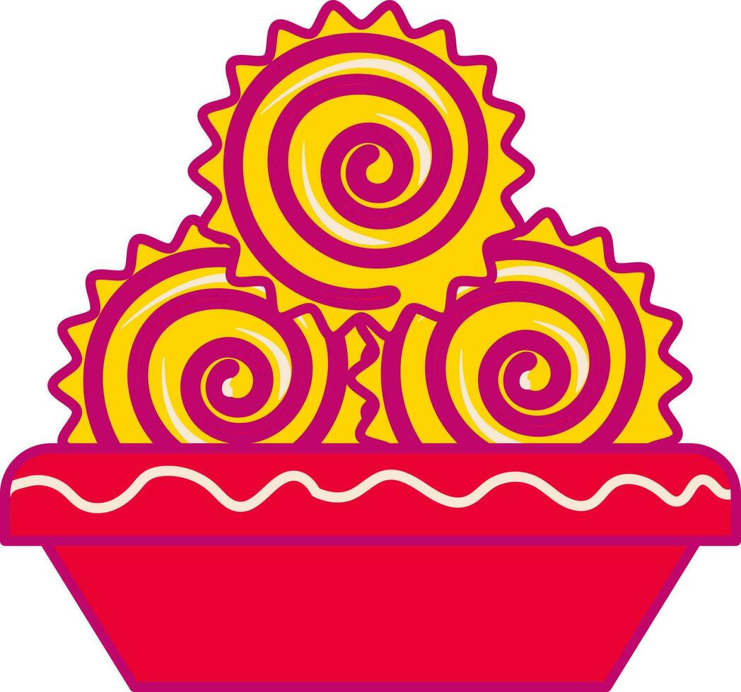 tradizionale indiano merenda chakali o Murukku icona nel piatto stile. vettore