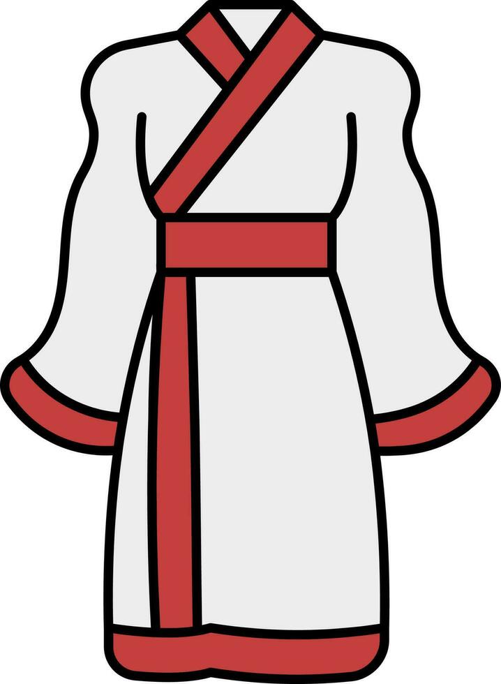 yukata o chimono vestito piatto icona nel rosso e bianca colore. vettore