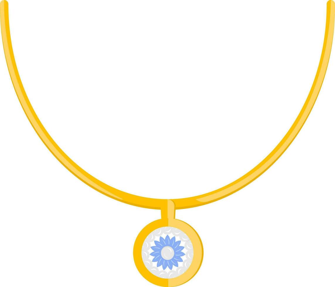 blu e d'oro fiore pendente con catena piatto icona. vettore