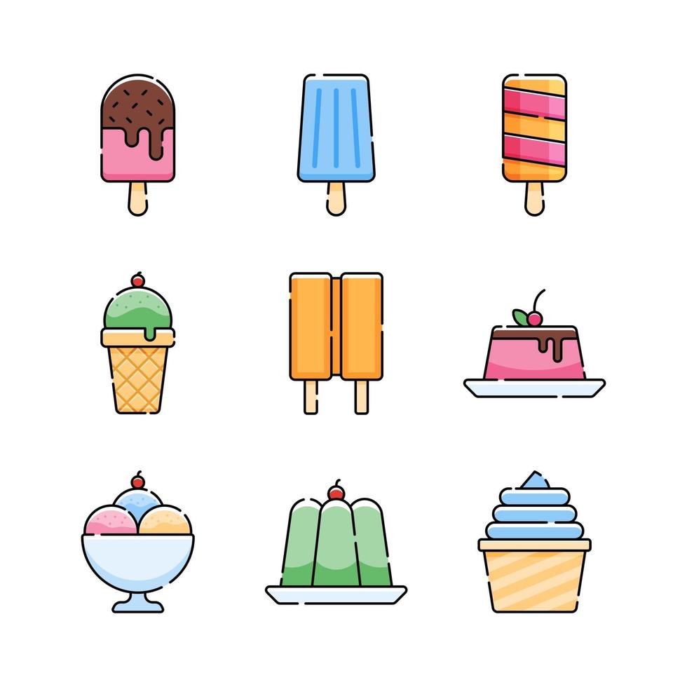 set di icone di gelato e gelatina vettore