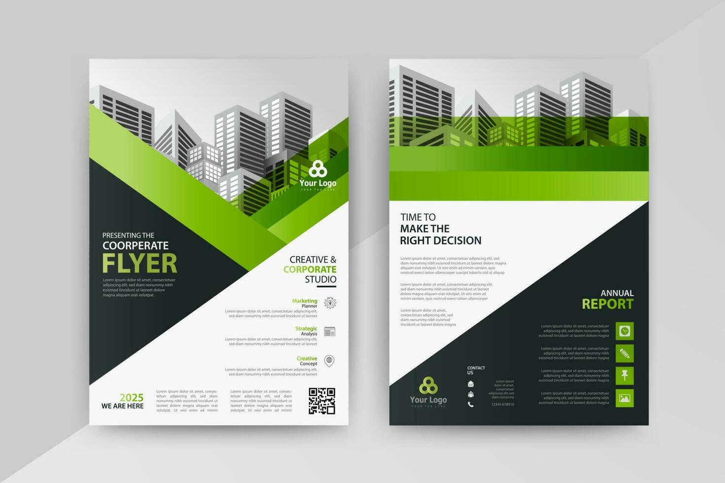 astratto geometrico attività commerciale vettore modello per opuscolo, annuale rapporto, rivista, manifesto, aziendale presentazione, portafoglio, volantino, mercato, Infografica con verde colore dimensione a4, davanti e indietro