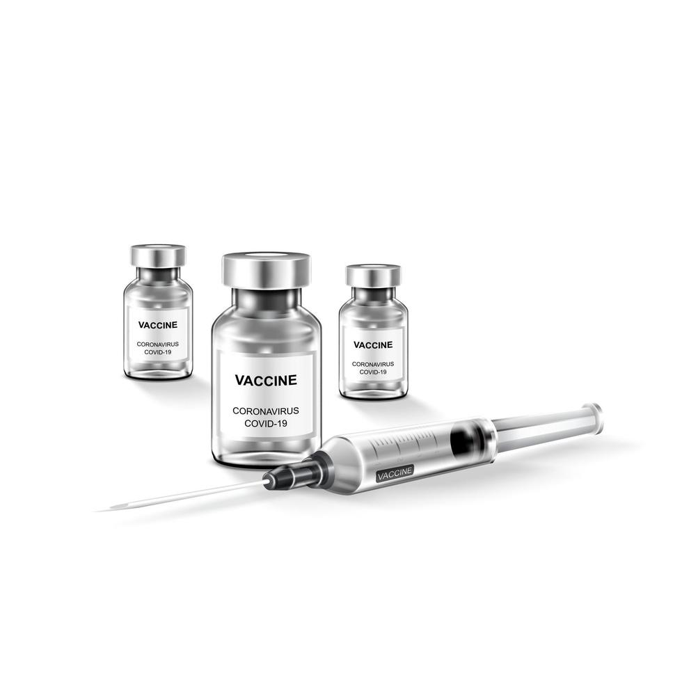flacone di vaccino e siringa per il trattamento dell'immunizzazione del vaccino contro il coronavirus per covid 19 vettore