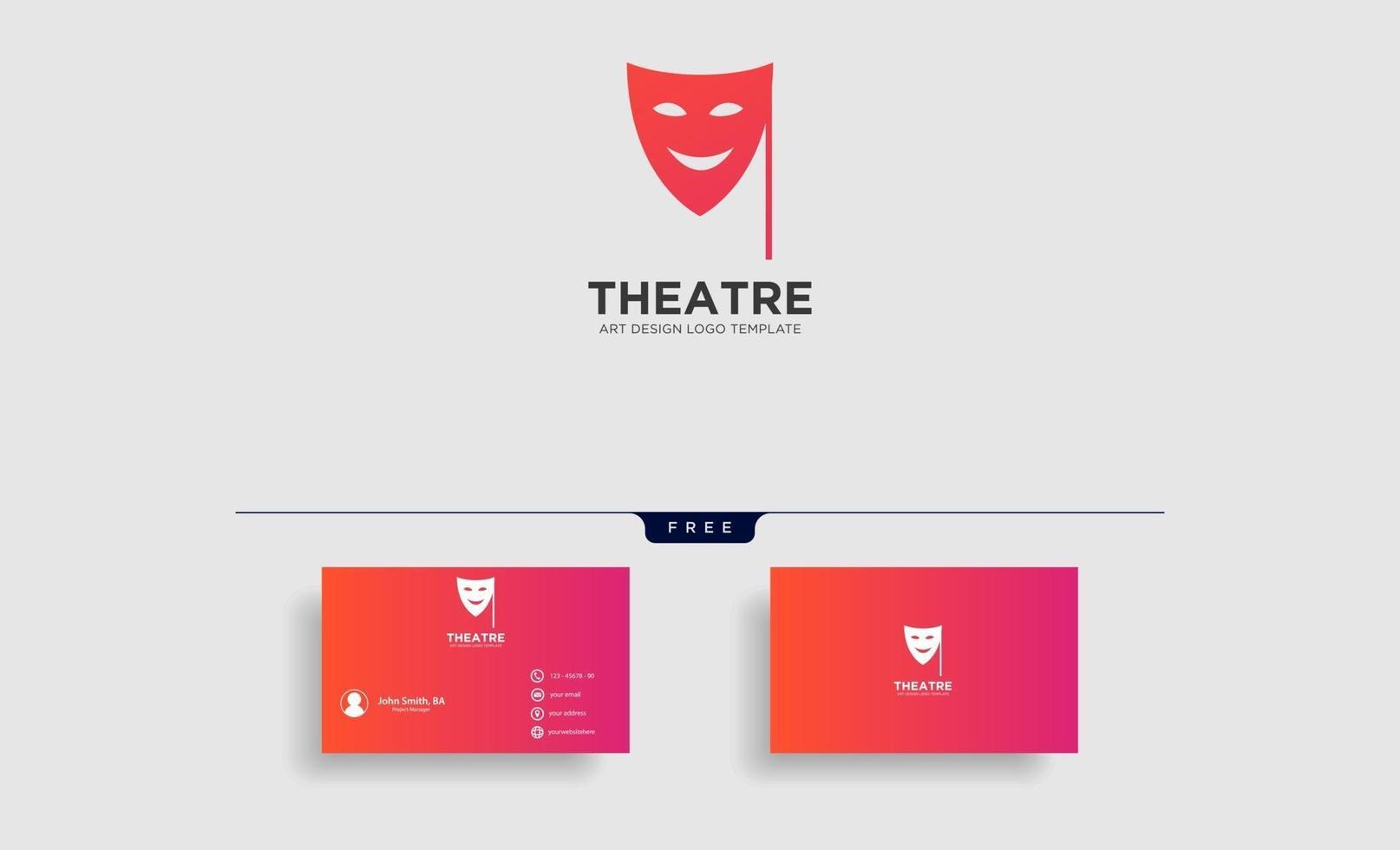elemento dell'icona di vettore del modello di logo dell'attore della maschera del teatro con il biglietto da visita