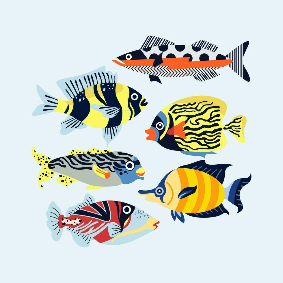 pesce illustrazione vettore collezione clip arte colorato e giocoso marino vita stampabile etichetta parete arte modificabile