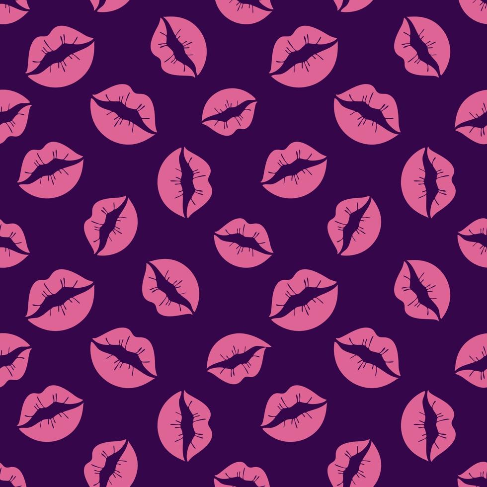 modello senza cuciture labbra rosa brillante. San Valentino, labbra rosa, baci su uno sfondo scuro. illustrazione vettoriale piatta