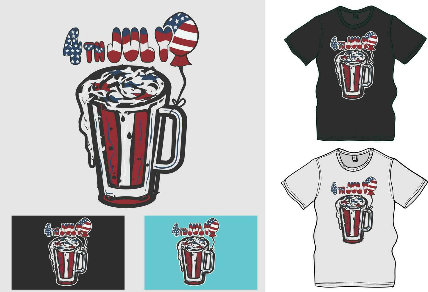 4 ° luglio di America, festeggiare con birra, il finale collezione di indipendenza giorno maglietta disegni vettore