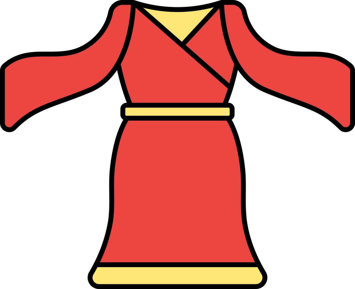 yukata o chimono vestito piatto icona nel rosso e giallo colore. vettore