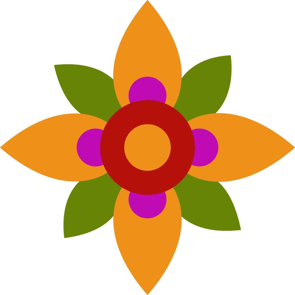 isolato colorato fiore forma rangoli icona nel piatto stile. vettore