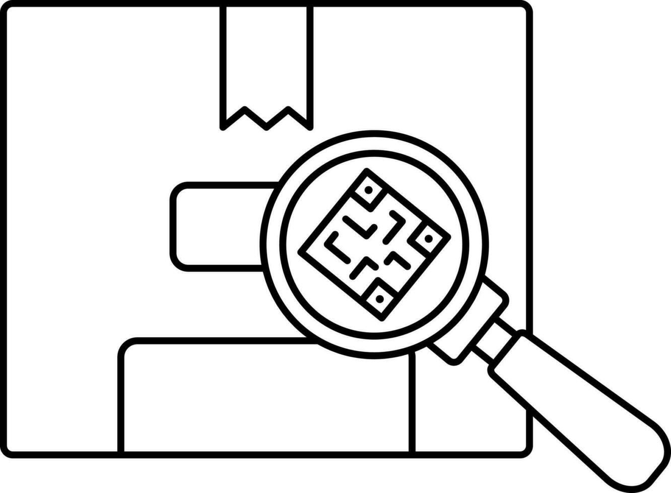 nero schema ricerca codice a barre nel pacco icona. vettore