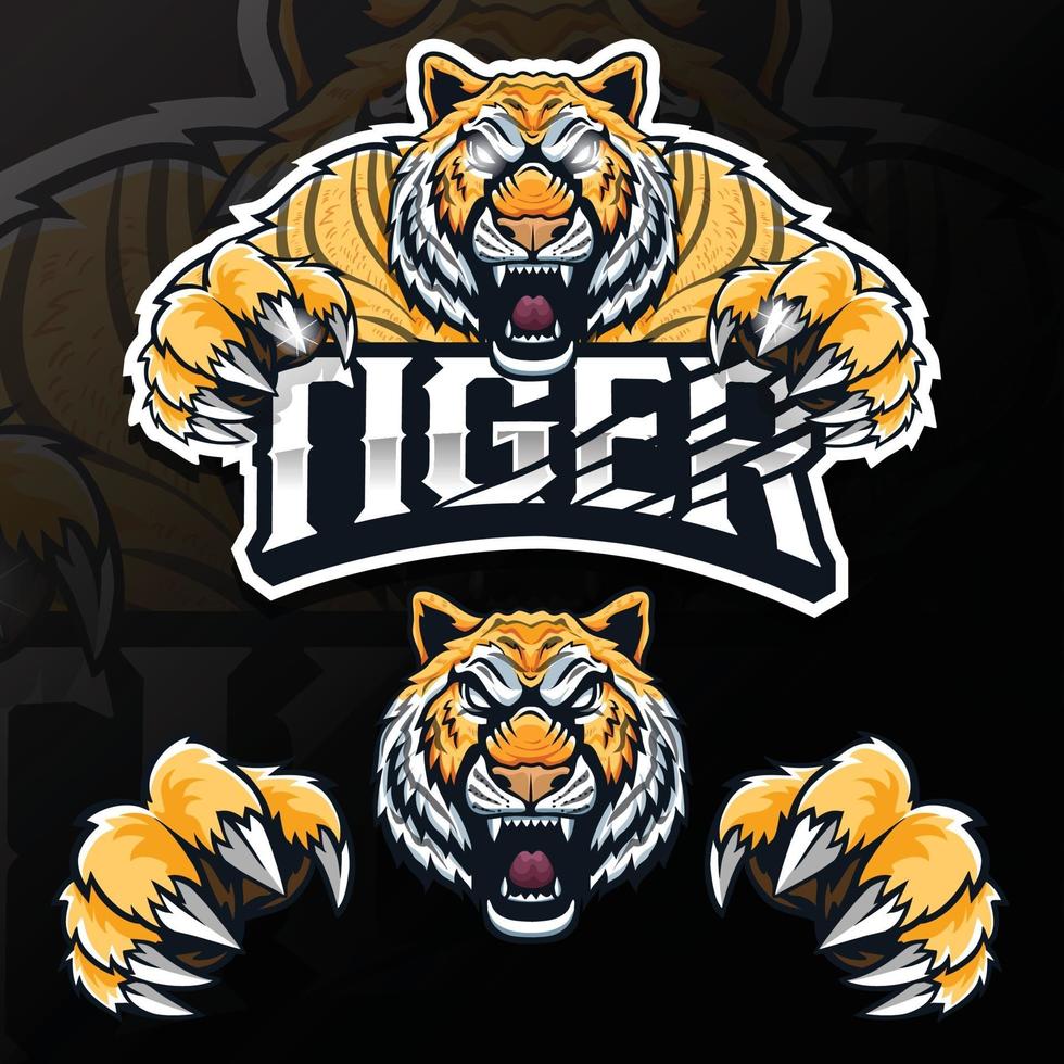 arrabbiato animale selvatico tiger esport logo illustrazione vettore