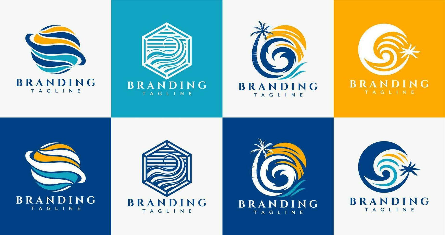 accogliente astratto beacg vacanza logo design impostare. fantasia mare onda logo il branding vettore