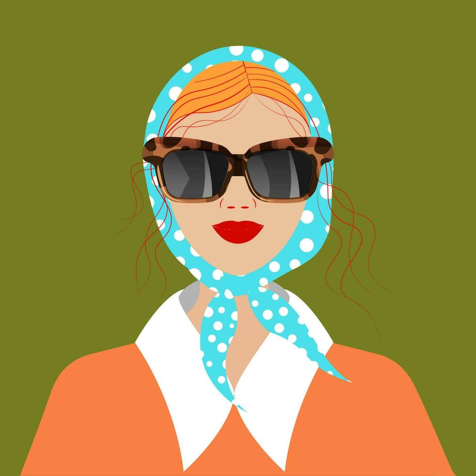 moda elegante donna nel leopardo occhiali da sole. elegante ragazza nel il sciarpa. moda donna Guarda vettore