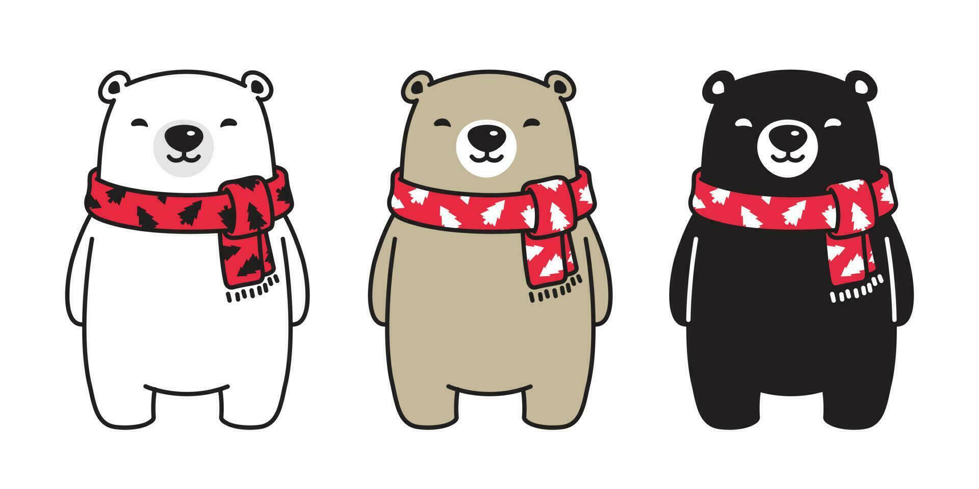 orso vettore polare orso Natale albero sciarpa natale Santa Claus cartone animato personaggio icona logo illustrazione scarabocchio