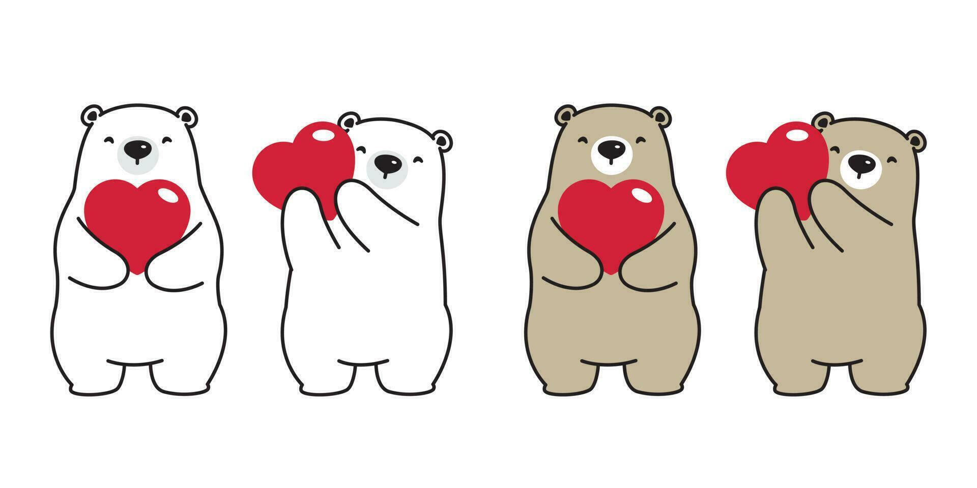 orso vettore polare orso cuore San Valentino abbraccio amore cartone animato personaggio icona logo isolato illustrazione