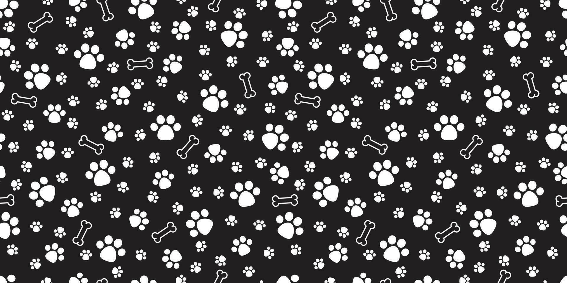 cane zampa senza soluzione di continuità modello vettore osso isolato cucciolo gatto ripetere sfondo piastrella sfondo illustrazione nero