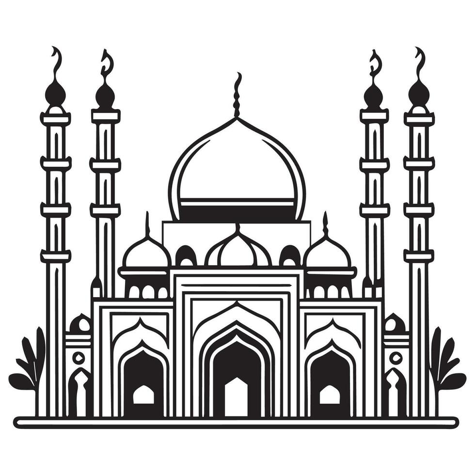 Questo è islamico moschea vettore linea arte illustrazione, moschea linea arte silhouette, moschea silhouette, moschea vettore.