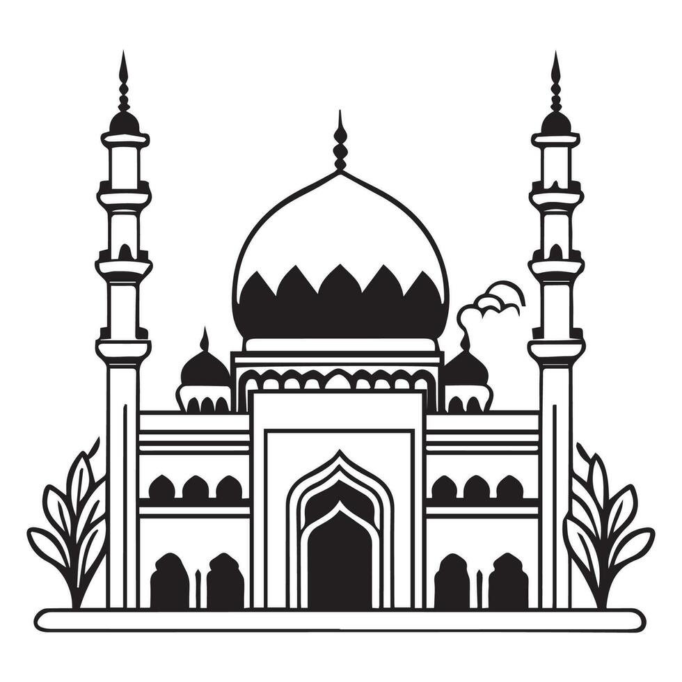 Questo è islamico moschea vettore linea arte illustrazione, moschea linea arte silhouette, moschea silhouette, moschea vettore.