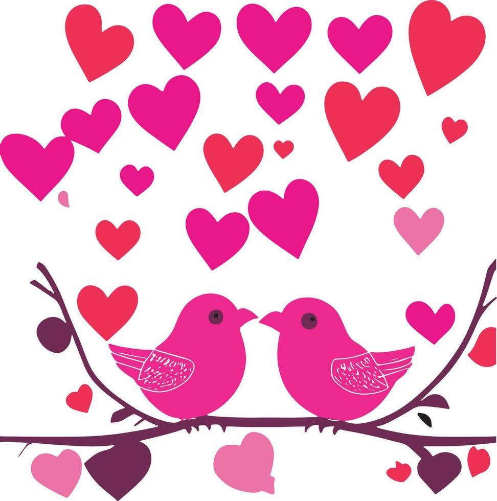 Due uccelli di amore con cuori San Valentino illustrazione vettore file