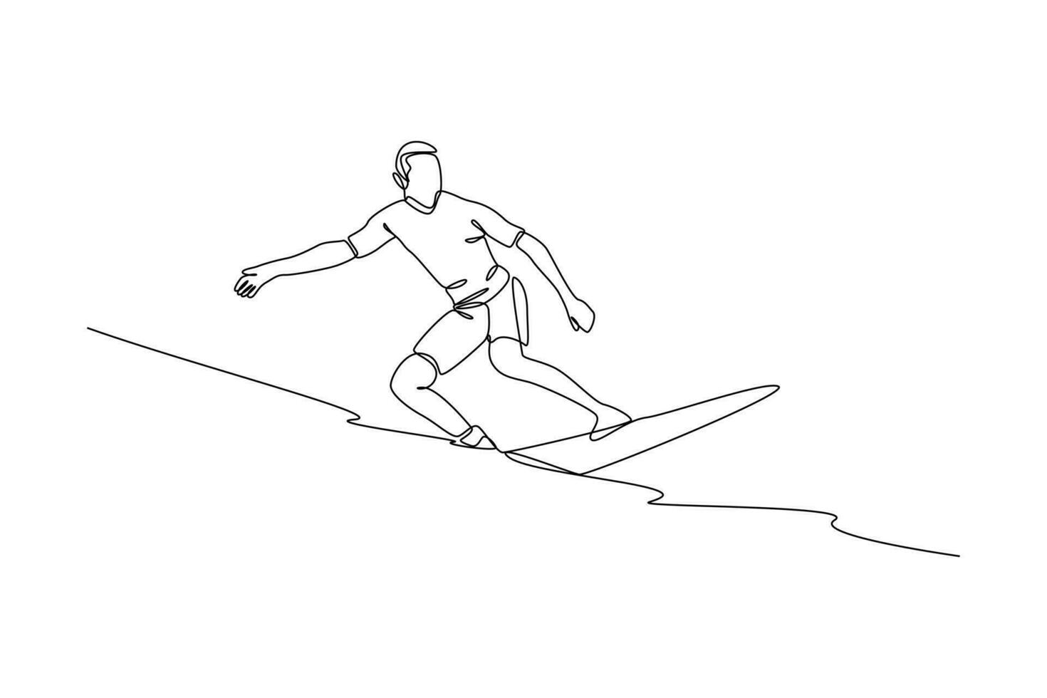 continuo una linea disegno uomo fare surf un' grande onda. classe esso su concetto. singolo linea disegno design grafico vettore illustrazione