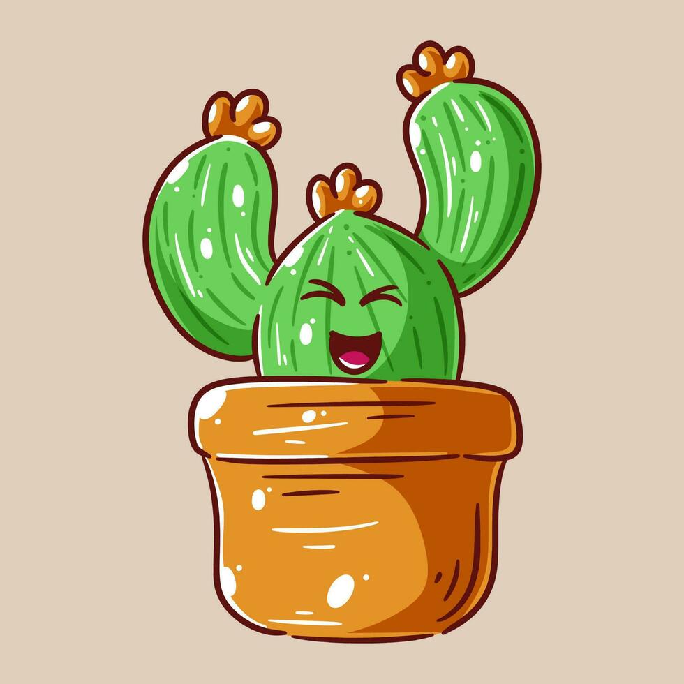 carino cactus avendo facciale espressione con pentola vettore