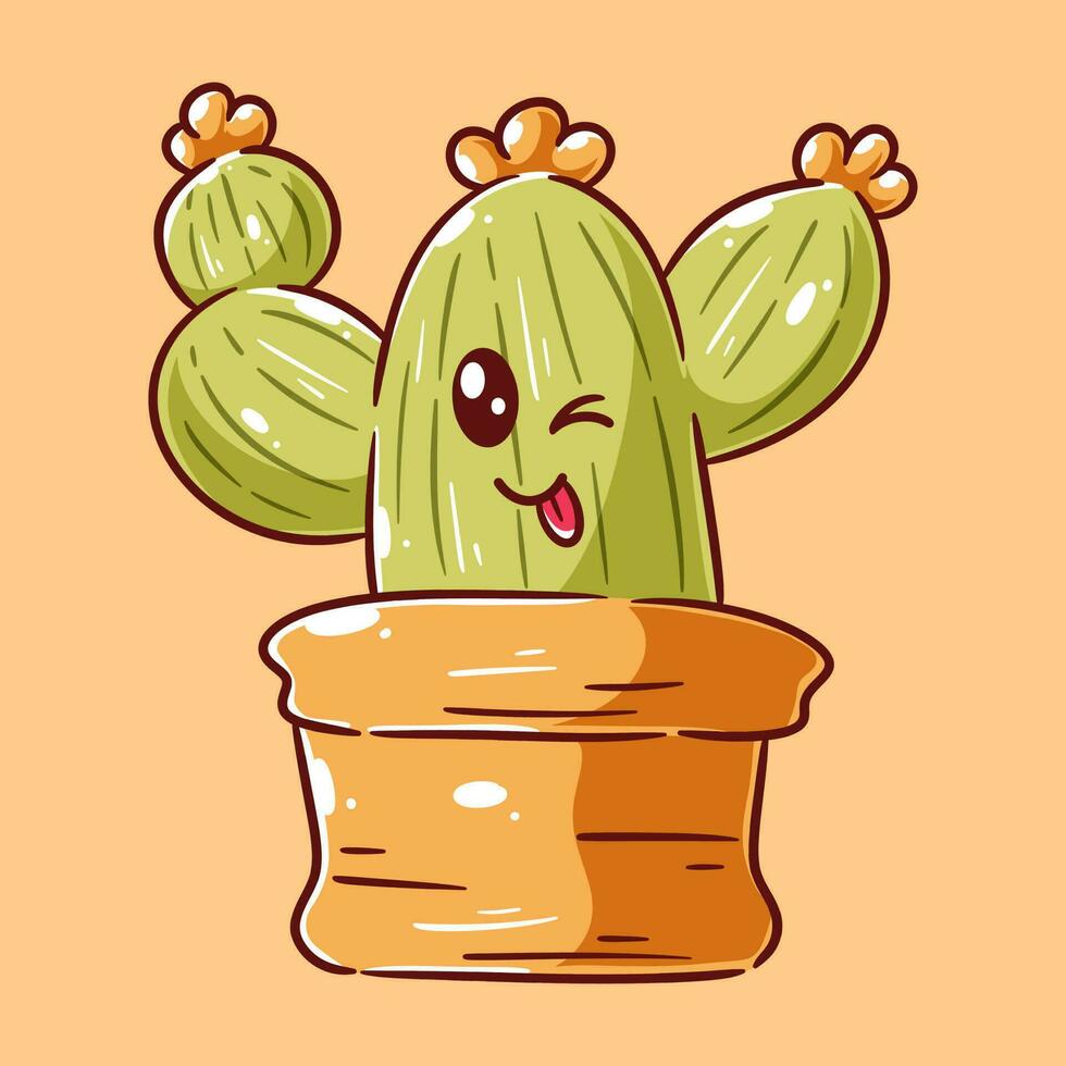 carino cactus avendo contento facciale espressione vettore