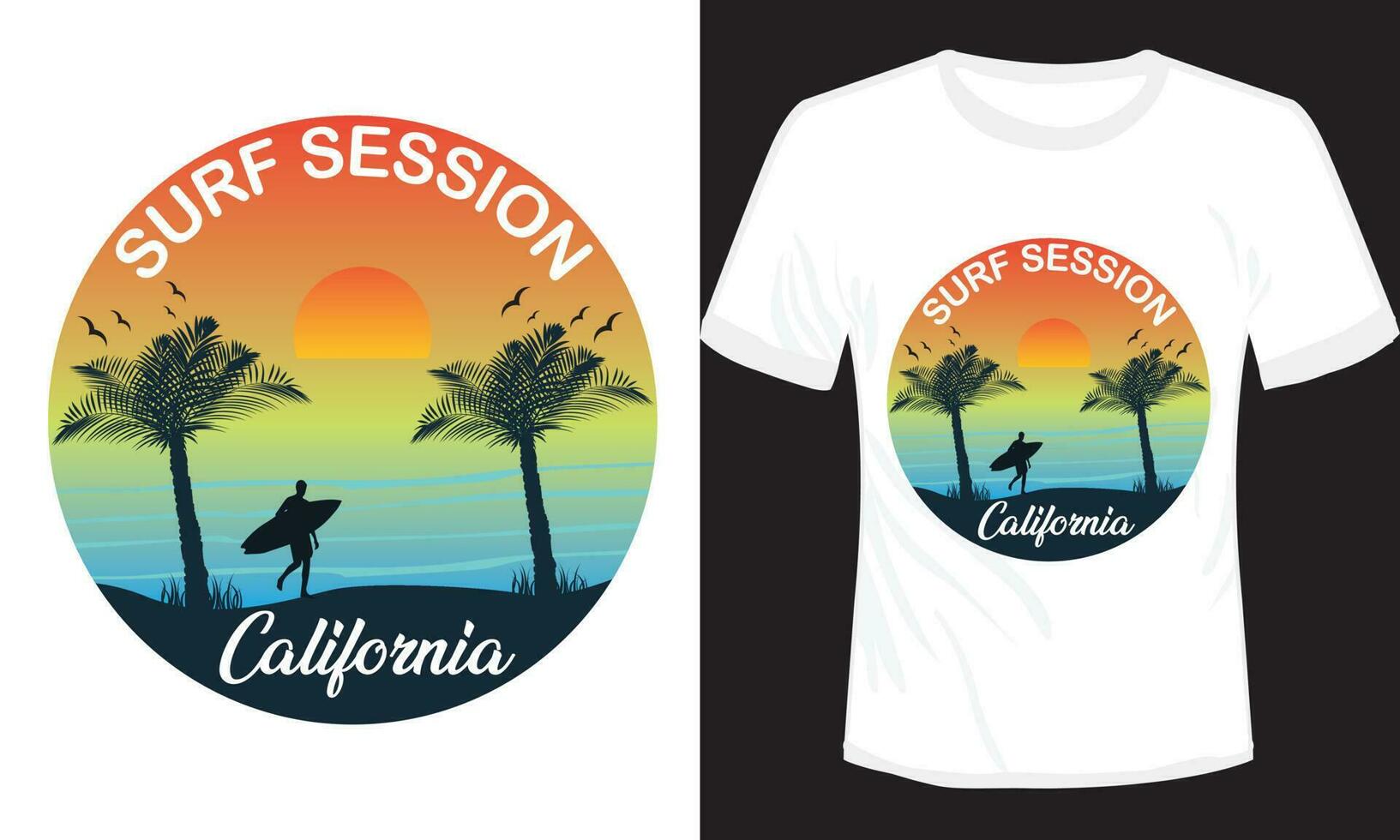 Surf sessione California maglietta design vettore illustrazione