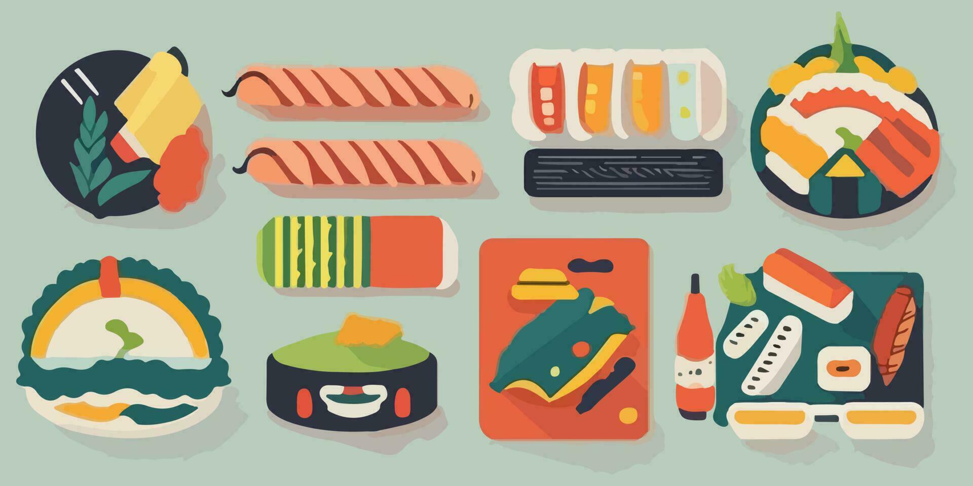 kawaii Sushi giostra, affascinante e colorato cartone animato vettore illustrazione