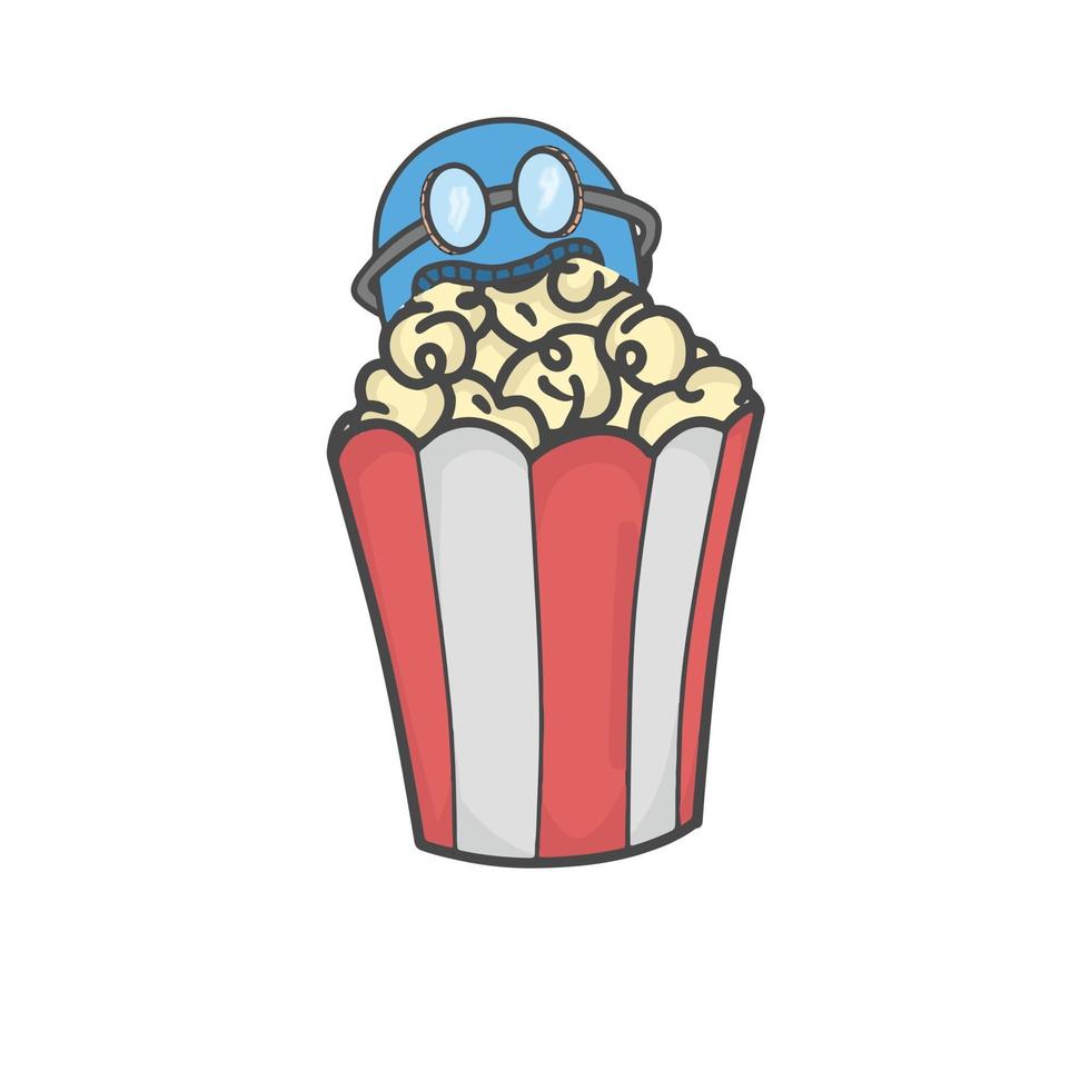 illustrazione piana di progettazione del modello di vettore del fumetto del carattere sveglio del popcorn
