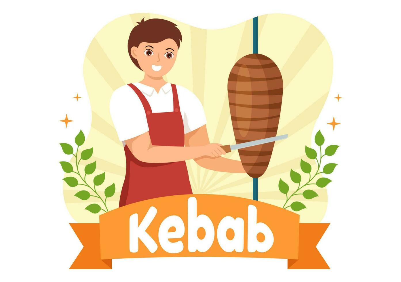 kebab vettore illustrazione con ripieno pollo o Manzo carne, insalata e verdure nel pane tortilla avvolgere nel piatto cartone animato mano disegnato modelli