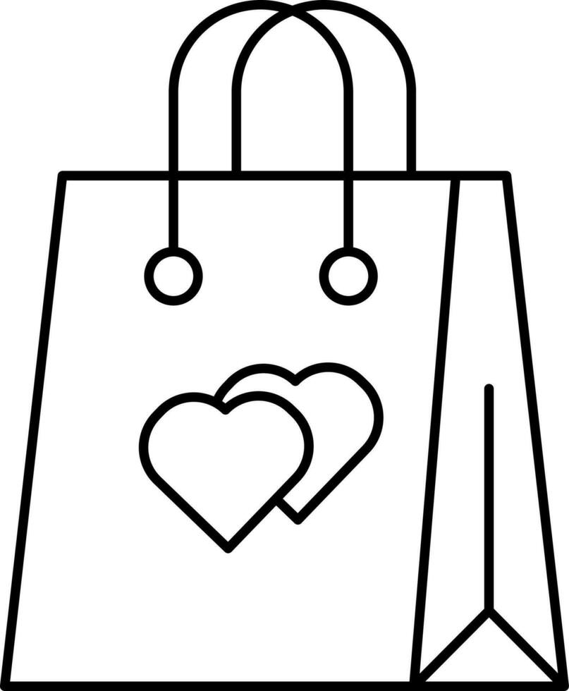Doppio cuore simbolo shopping Borsa linea arte icona. vettore