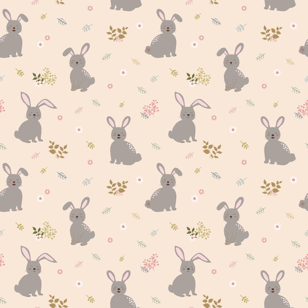 seamless con conigli della banda su sfondo floreale carino. perfetto per prodotti per bambini, abbigliamento, moda, tessuto, tessuto, stampa o carta da imballaggio vettore