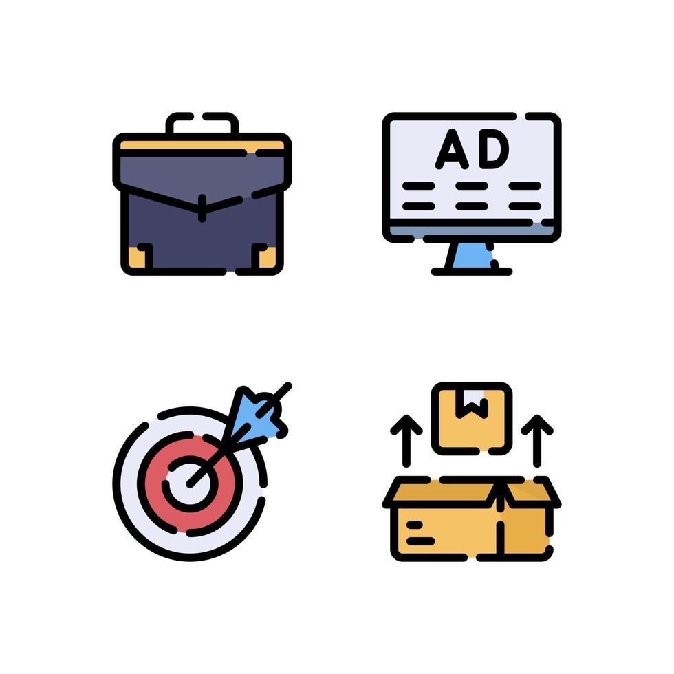 illustrazione vettoriale di annunci valigetta target icona di colore lineare del prodotto