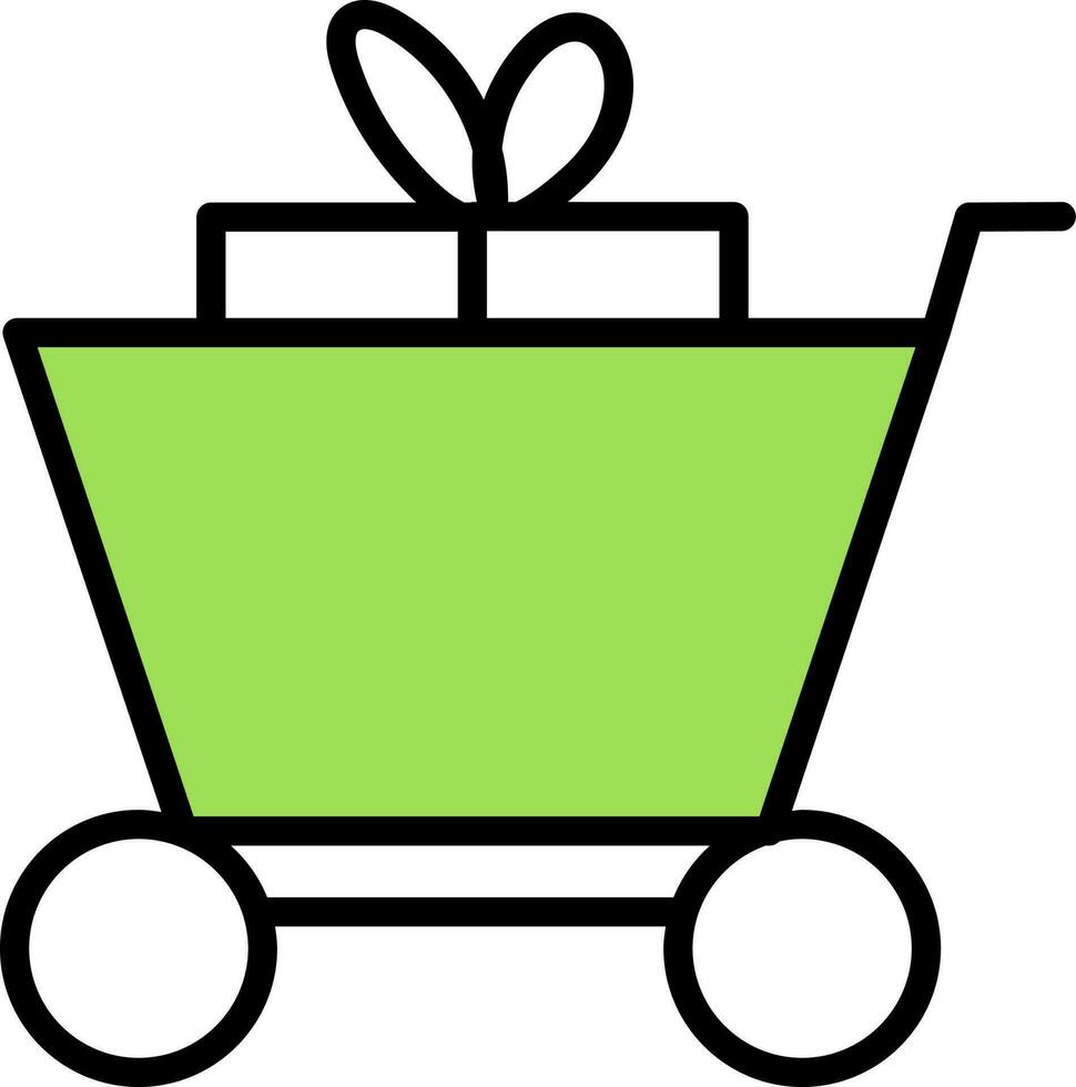 shopping carrello con regalo scatola icona nel verde e bianca colore. vettore