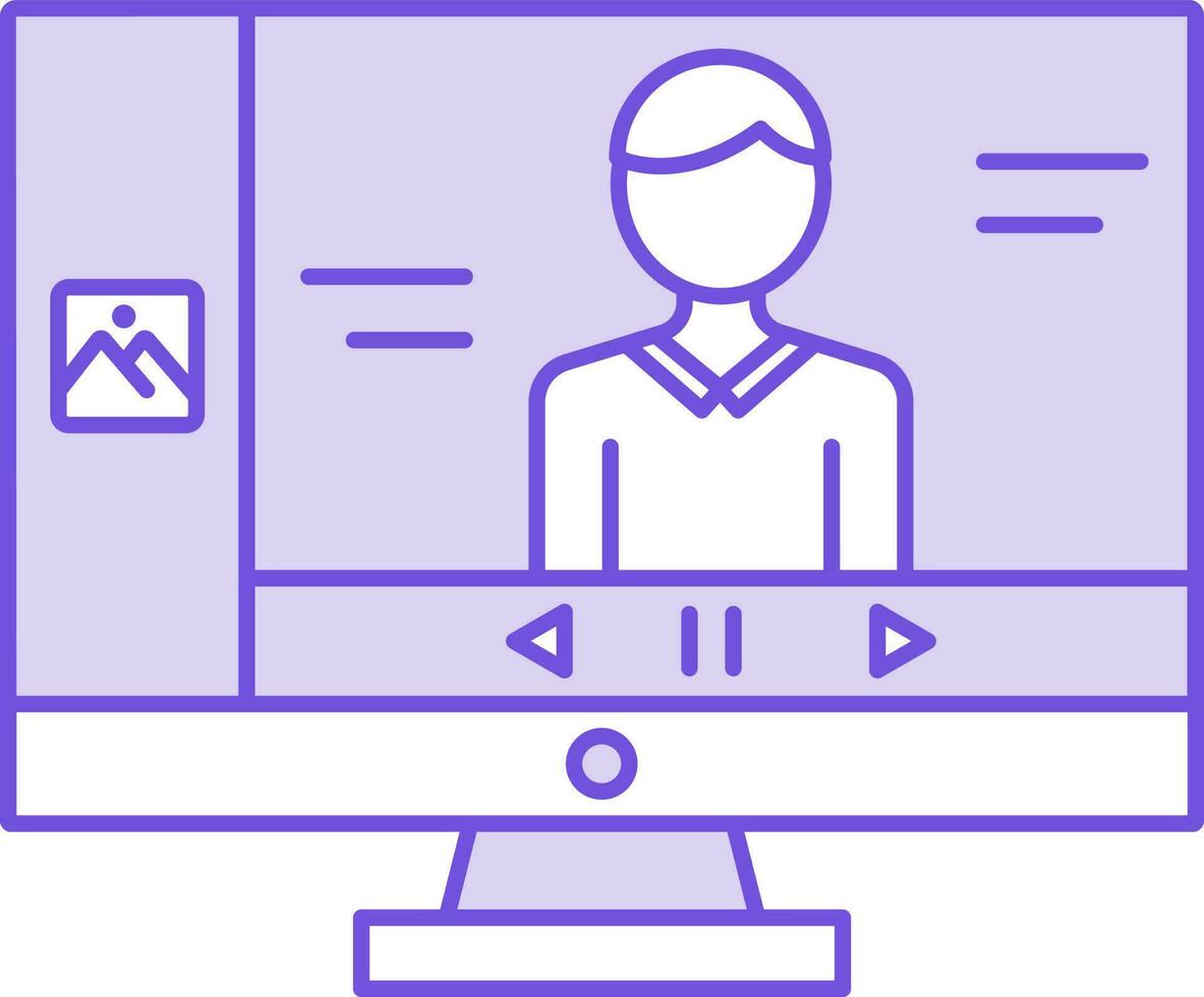 viola e bianca colore in linea video giocare nel del desktop icona. vettore