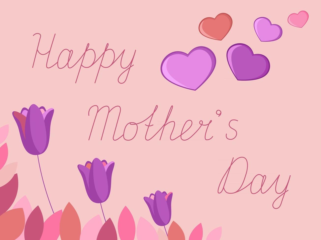 felice festa della mamma biglietto di auguri con fiori e cuori vacanza poster con scritte congratulazioni per mamme illustrazione vettoriale