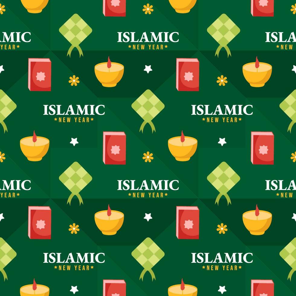 contento islamico nuovo anno senza soluzione di continuità modello design piatto illustrazione con I musulmani elementi nel modello mano disegnato vettore