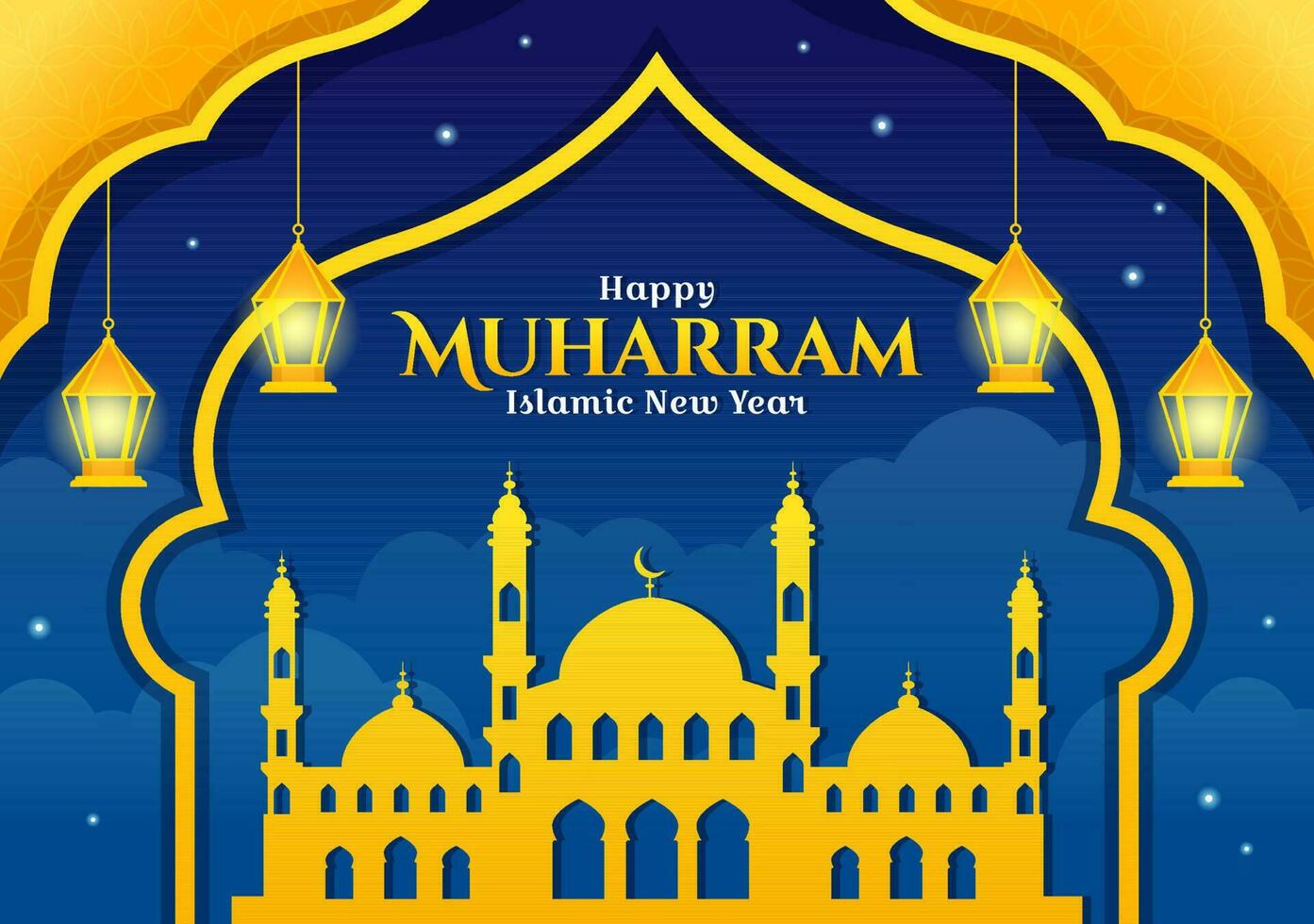 contento Muharram vettore illustrazione con festeggiare islamico nuovo anno nel piatto cartone animato mano disegnato atterraggio pagina sfondo modelli
