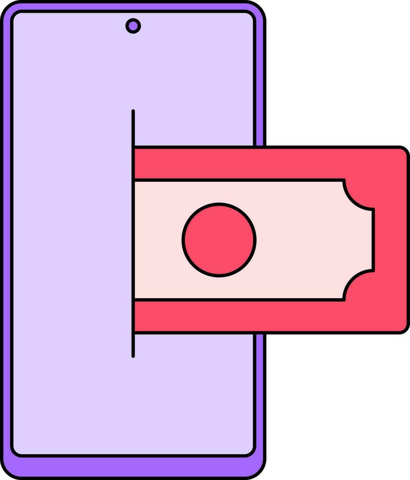smartphone con banconota icona nel viola e rosso colore. vettore