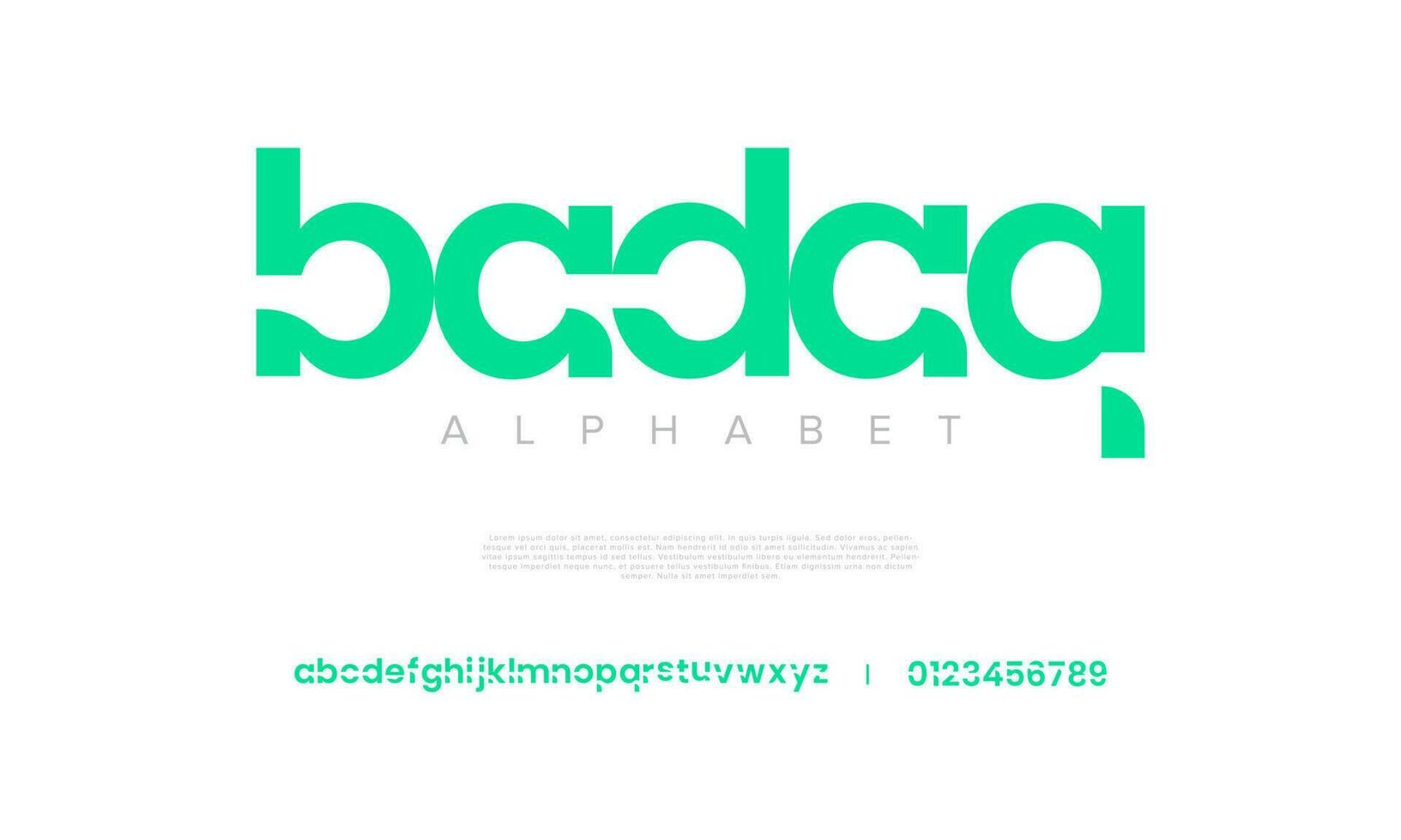 badaq astratto digitale tecnologia logo font alfabeto. minimo moderno urbano font per logo, marca eccetera. tipografia carattere tipografico maiuscolo minuscolo e numero. vettore illustrazione