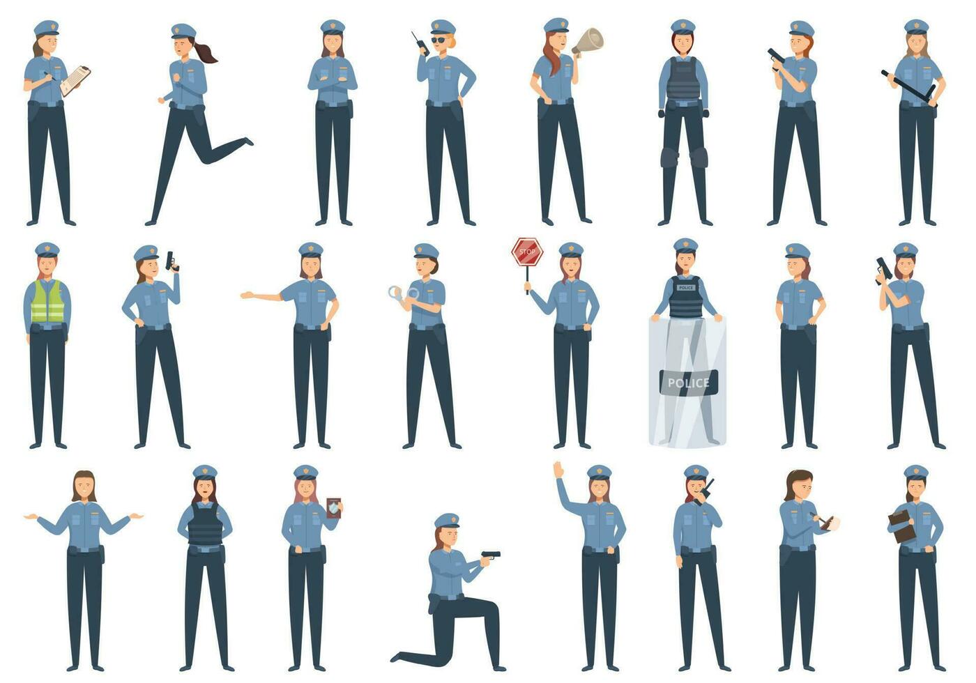 poliziotta icone impostato cartone animato vettore. poliziotto cappello vettore