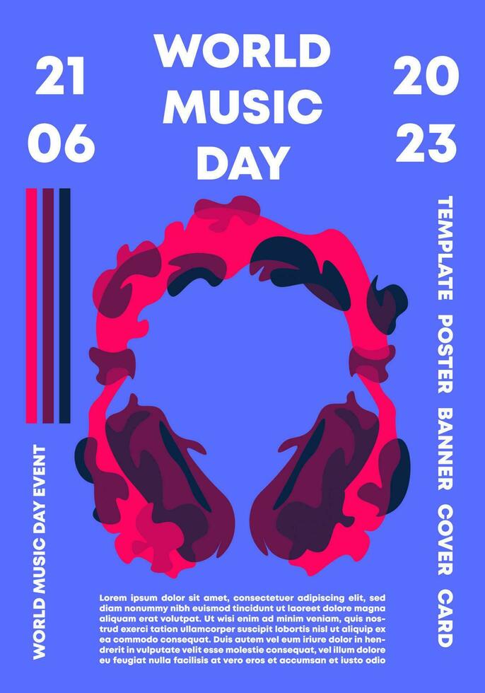creativo concetto di mondo musica giorno manifesto con cuffia illustrazione blu sfondo. vettore modificabile. modello design per sociale media, striscione, carta, copertina