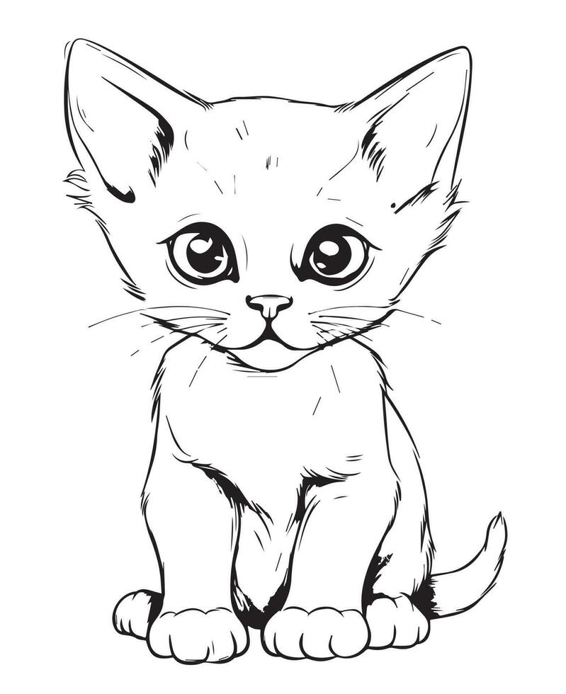 carino cartone animato gatto vettore illustrazione, gatto colorazione pagina per bambini e adulti. Stampa disegno, maglietta disegno, tatuaggio disegno, murale arte, gatto portafortuna