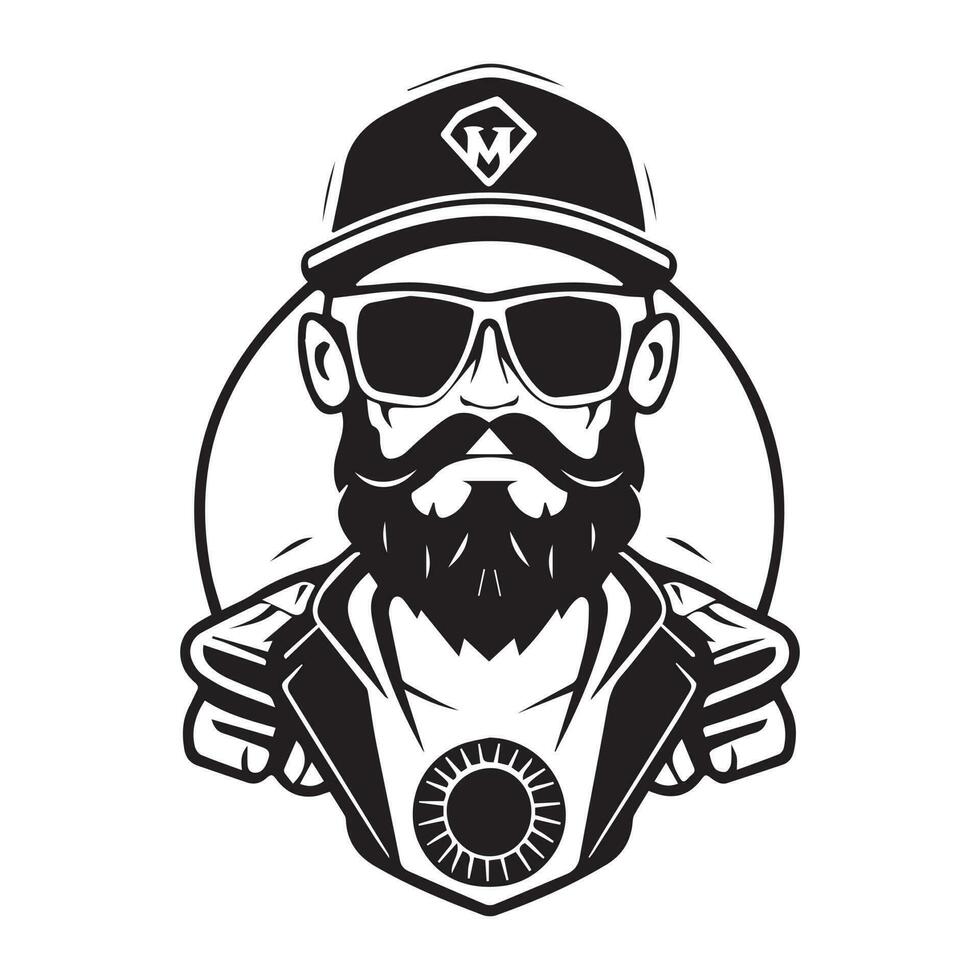 vettore illustrazione di un' vigile del fuoco testa con casco e occhiali nel Vintage ▾ stile, portafortuna logo design