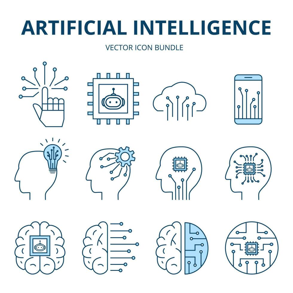 ai collezione fascio icona nel linea stile, artificiale intelligenza icona impostare, industria ai simbolo, insieme ai per ragnatela, grafico design e manifesto vettore